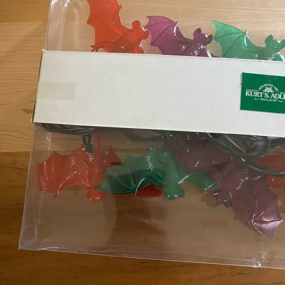 Kurt Adler UL 10 Orange Purple Green Bat Icicle String Halloween Light Set